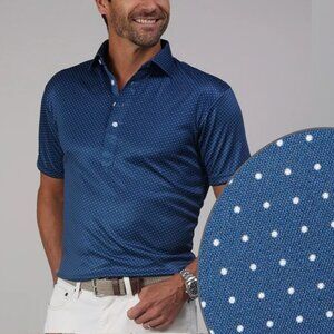 Collars & Co NWT Semi-Spread Collar Short-Sleeve Golf Polo, Blue Polka Dot,Small